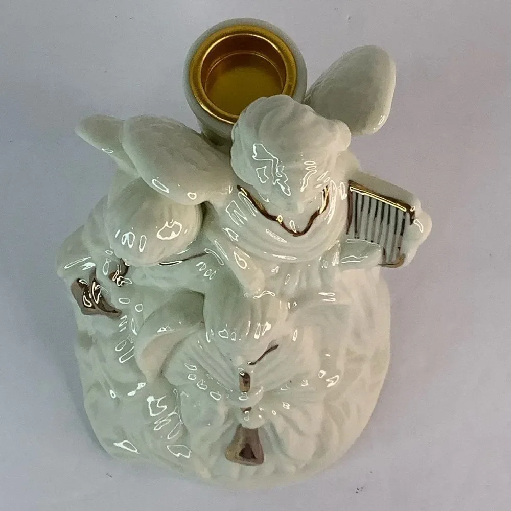 Angel Trio Ceramic Candle Holder White/Gold Christmas Home Decore 6”